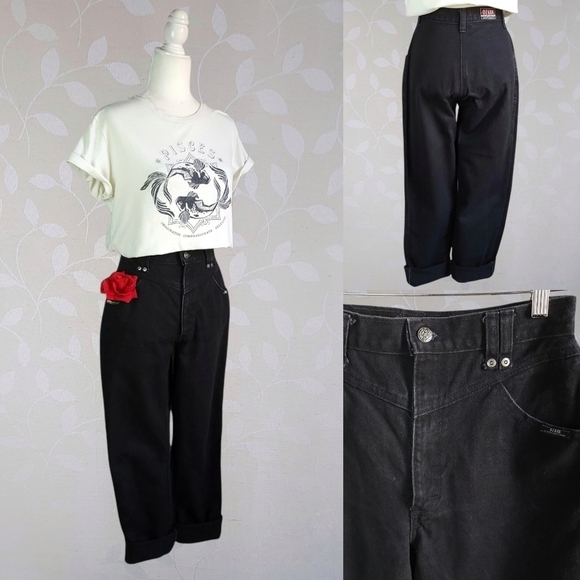 Vintage 90s High Rise Denim Mom Jeans 100% Cotton Washed Black Ozark 26 - Picture 1 of 15